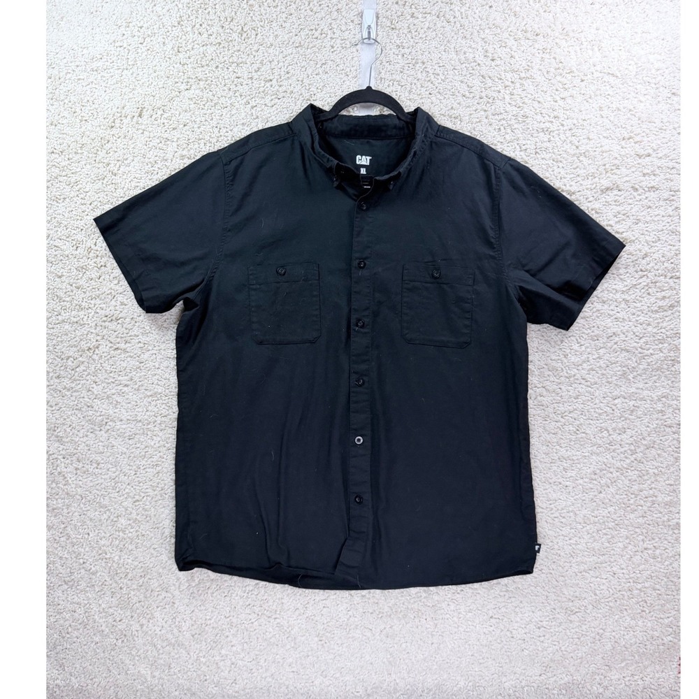 CAT Caterpillar Button Down Shirt Mens XL Black Excellent Short Sleeve Workwear